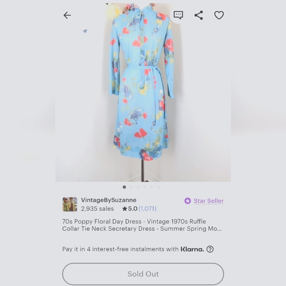 Vintage 1970s Medium Sheer Floral Day Dress With High Ruffled Collar - Picture 2 of 4